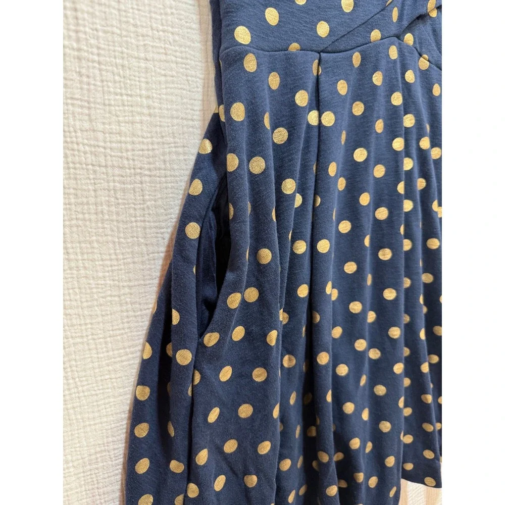 Maeve Polka Dot Dress Womens Medium Navy Gold Sleeveless Pockets Fit Flare Retro - Picture 3 of 11